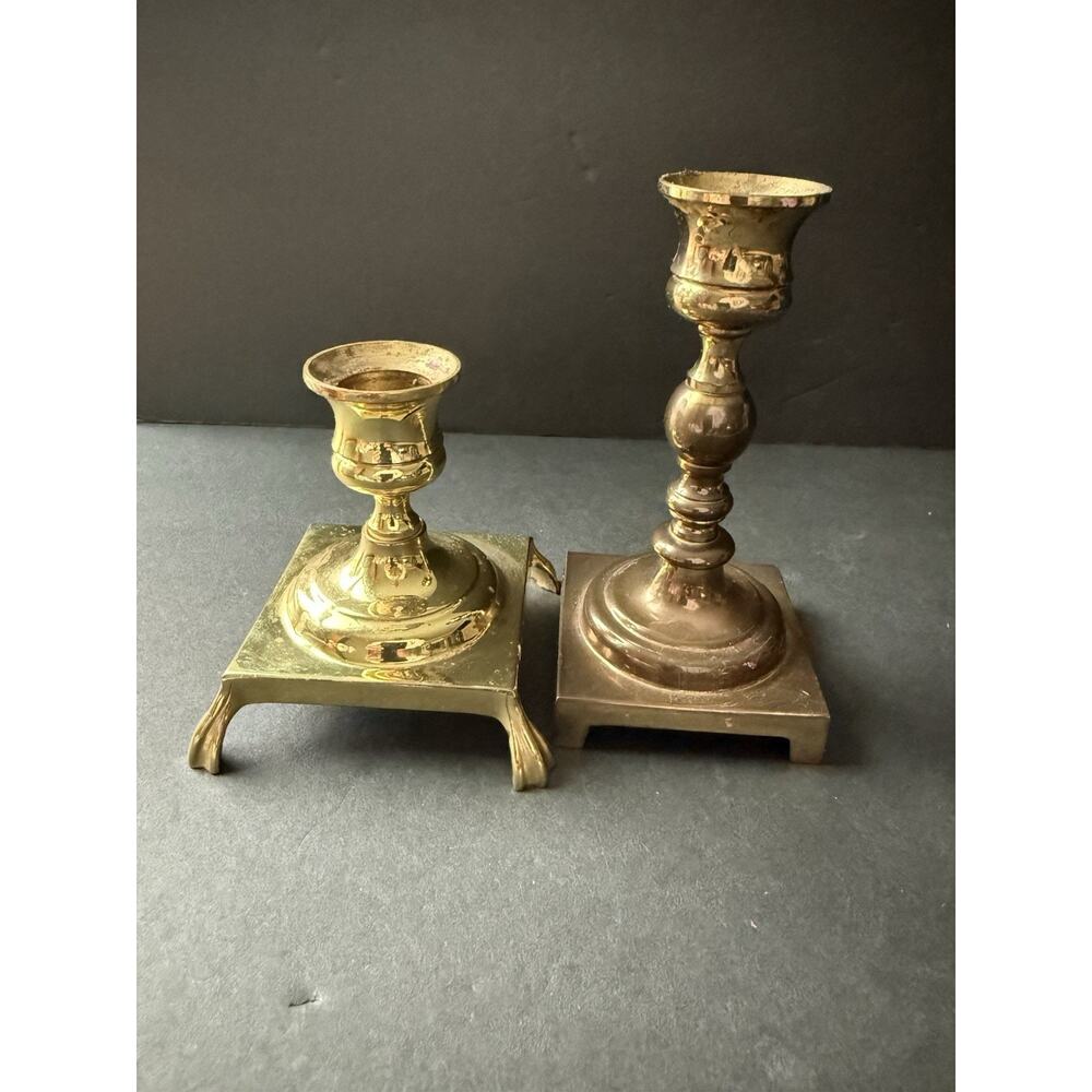 Vintage Brass Candlestick Holders Set (2) MCM Holiday Centerpiece Cottagecore